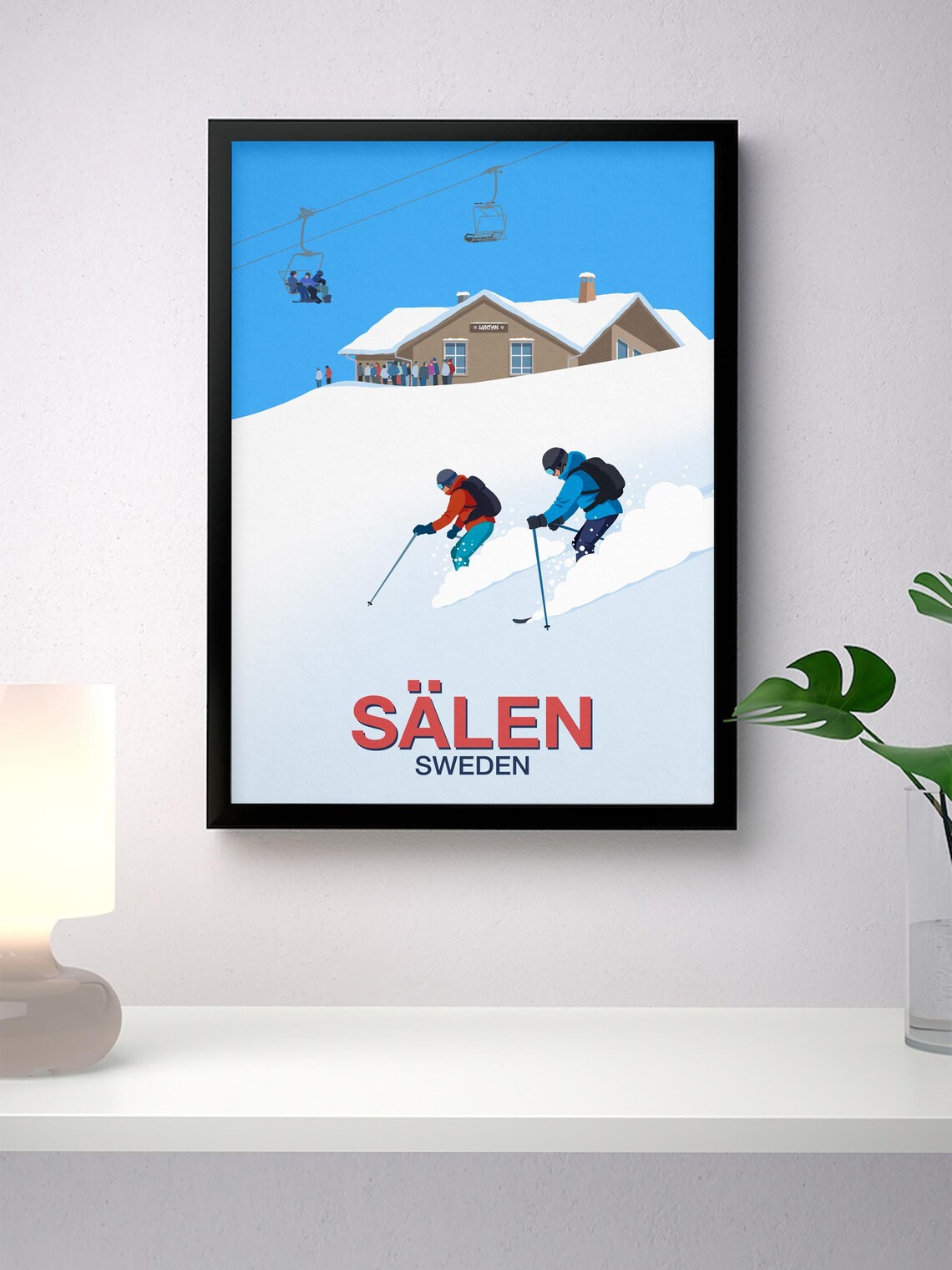 Salen Sweden Ski Resort Travel Poster Vintage Skiers Lodge Winter Art - Image 3