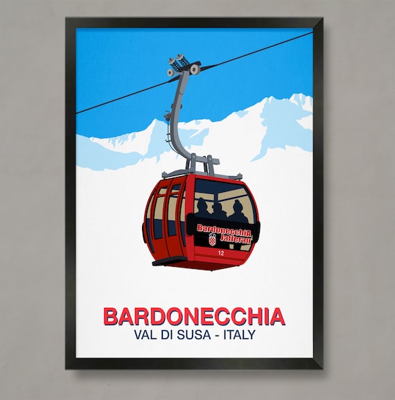 Bardonecchia Val Di Susa Italy Vintage Red Cable Car Gondola Poster