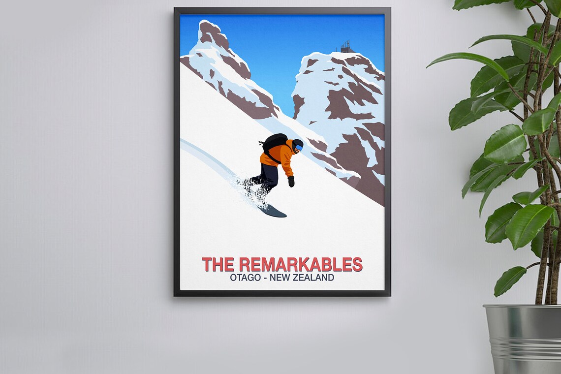 The Remarkables Snowboard Poster with Rider Carving Otago New Zealand - Image 2