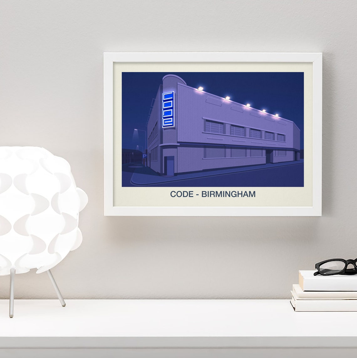 Code Birmingham Nightclub Poster Blue Neon Sign Venue Night Art - Image 4