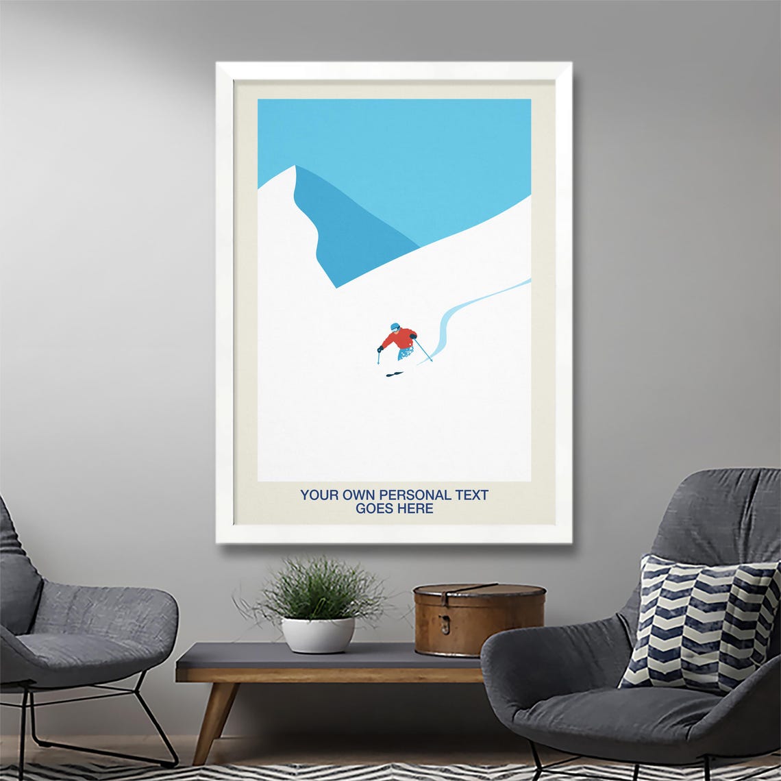 Customisable Personalised Powder Skier Skiing Gift Art Poster - Image 2