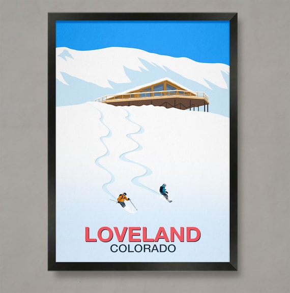 Loveland Colorado Ski Poster Mountain Lodge Powder Tracks Artwork