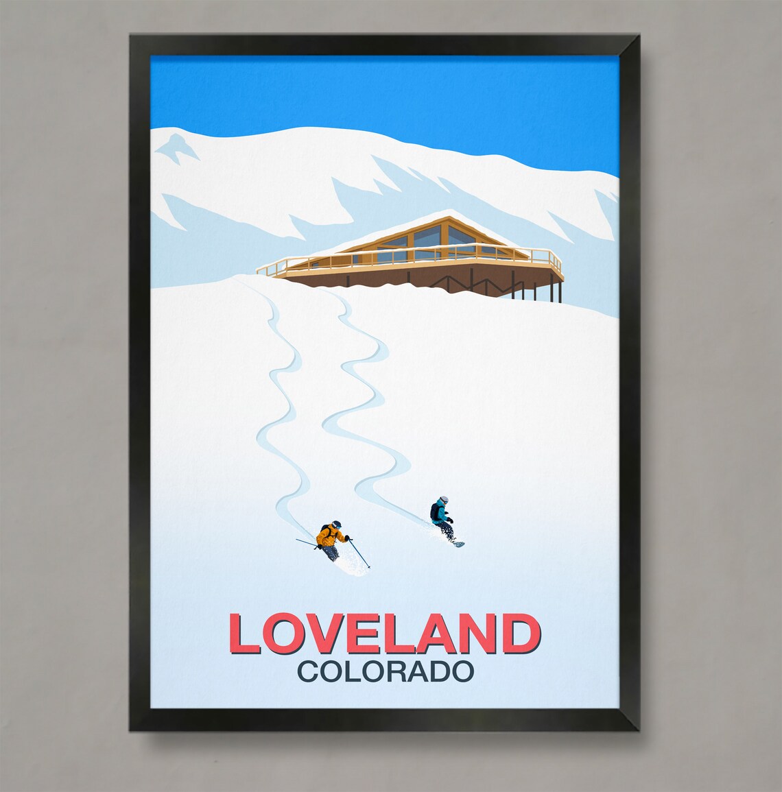 Loveland Colorado Ski Poster Mountain Lodge Powder Tracks Artwork