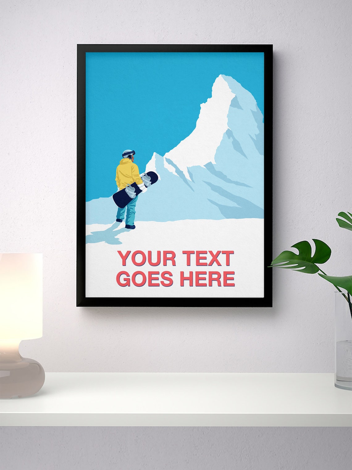 Personalised Snowboarder Mountain Poster Custom Text Ski Gift Art - Image 4