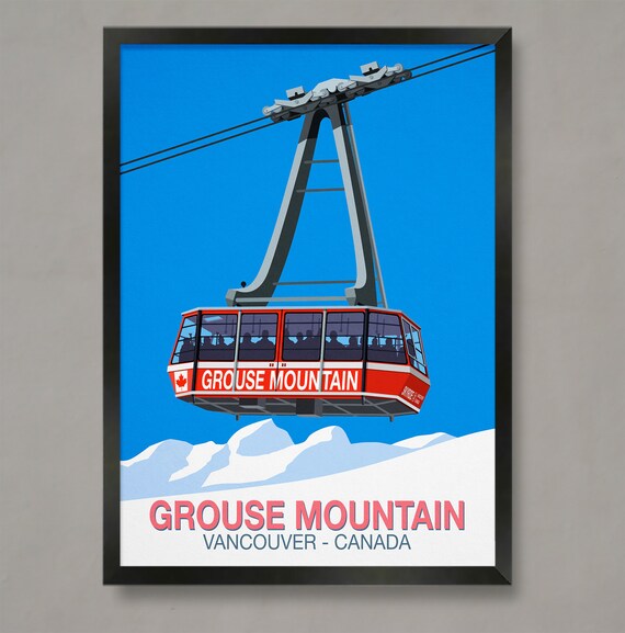 Grouse Mountain Ski Poster, Mountain Resort Travel Poster