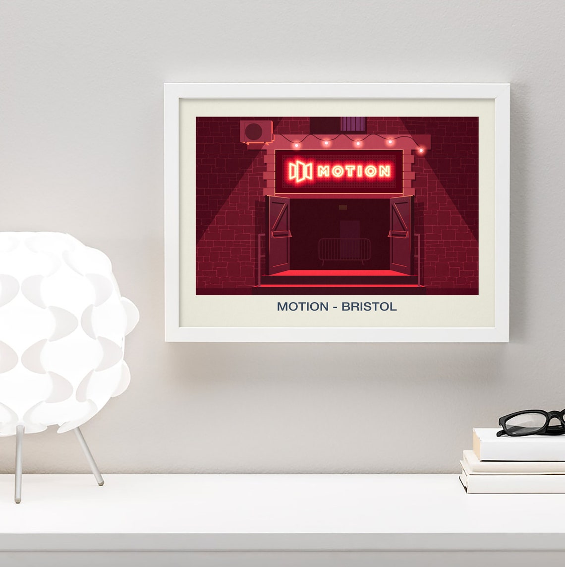 Motion Bristol Nightclub Venue Poster Red Neon Sign Brick Artwork - Image 4