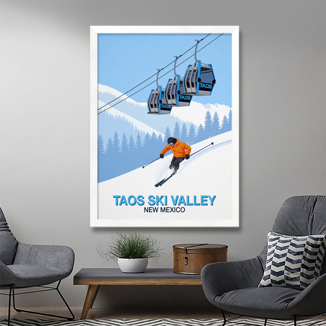 Taos Ski Valley New Mexico Poster Gondolas Orange Skier Artwork - Image 3