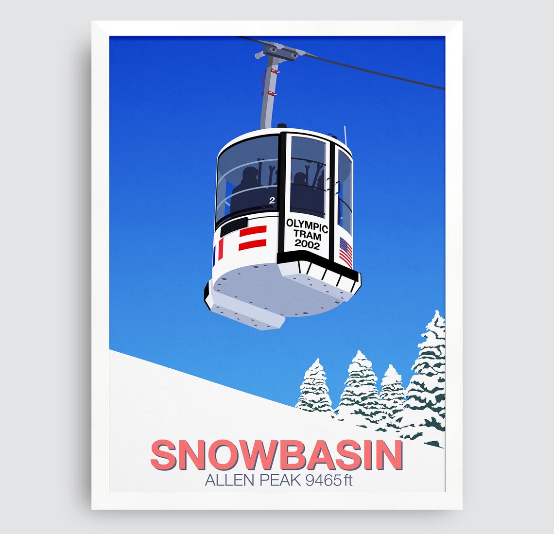 Snowbasin Allen Peak Olympic Tram 2002 Utah Retro Ski Art Poster - Image 3
