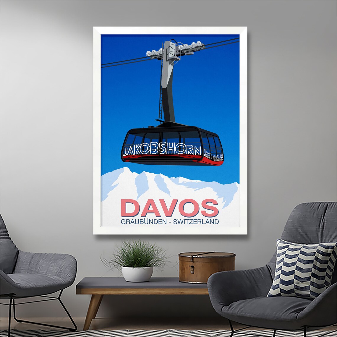 Davos Ski Resort Travel Poster, Snow Sports Print - Image 3