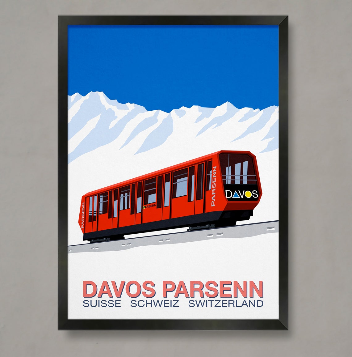 Davos Parsenn Red Mountain Train Switzerland Ski Resort Travel Poster