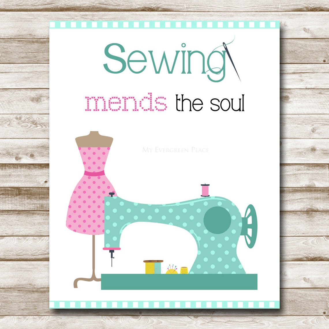 Sewing Mends the Soul Polka Dot Sewing Machine Dress Form Poster - Image 4