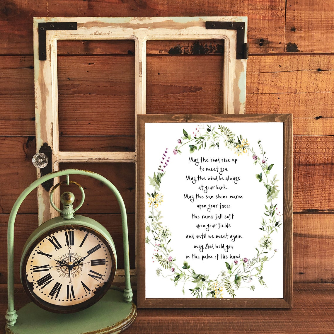 Irish Blessing May The Road Rise Up To Meet You Floral Wreath Poster - Image 4
