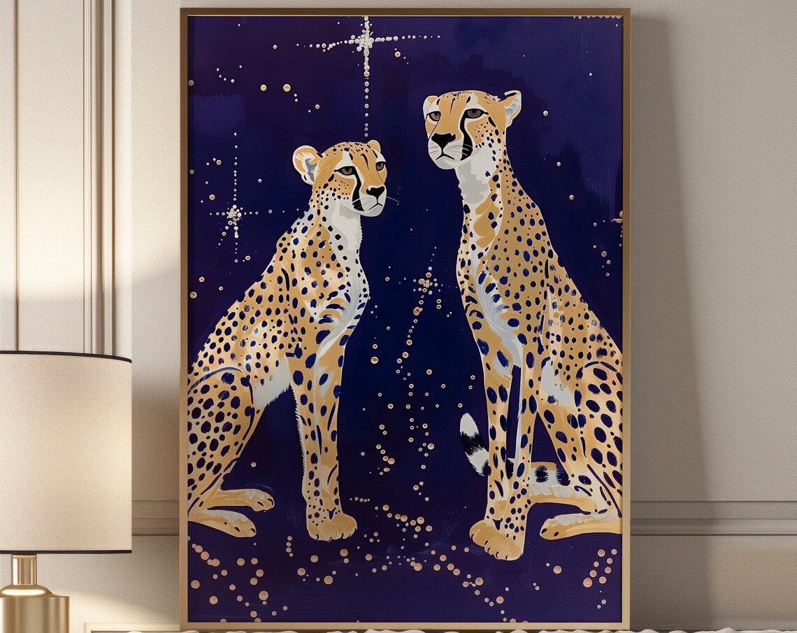 Two Cheetahs Beneath A Glittering Starry Night Sky Decorative Poster - Image 4