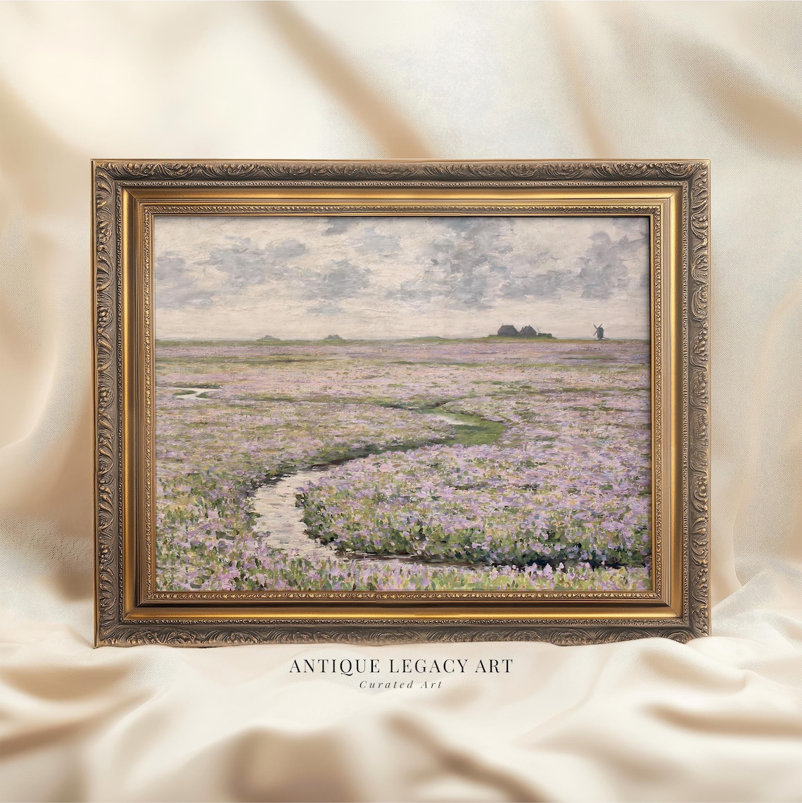 Vintage Lavender Field Painting Countryside Floral Landscape Poster