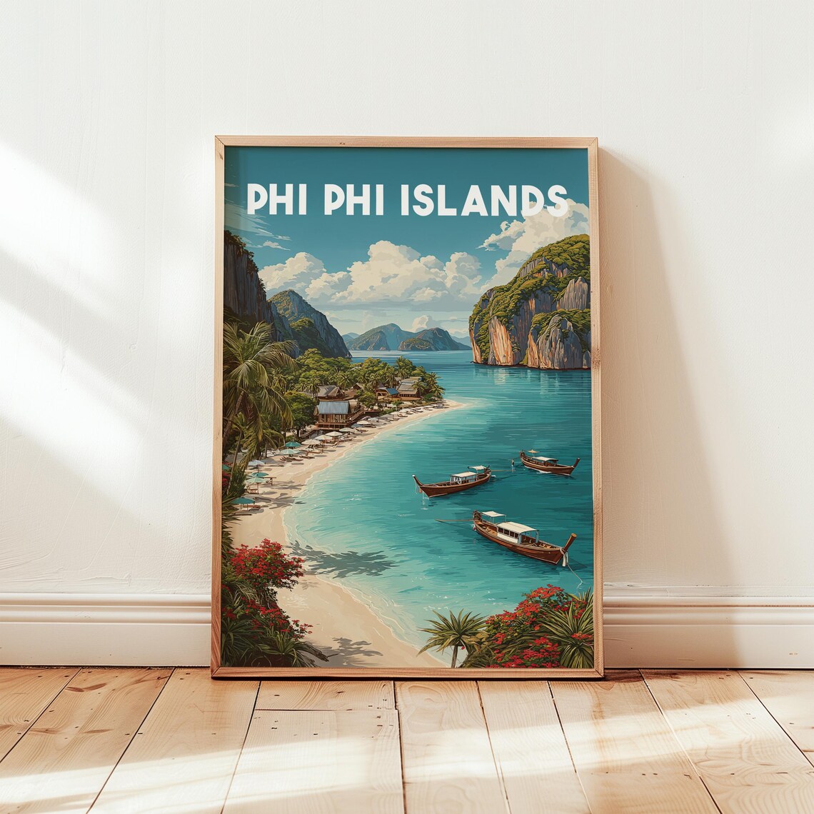 Phi Phi Islands Thailand Tropical Beach Vintage Travel Poster