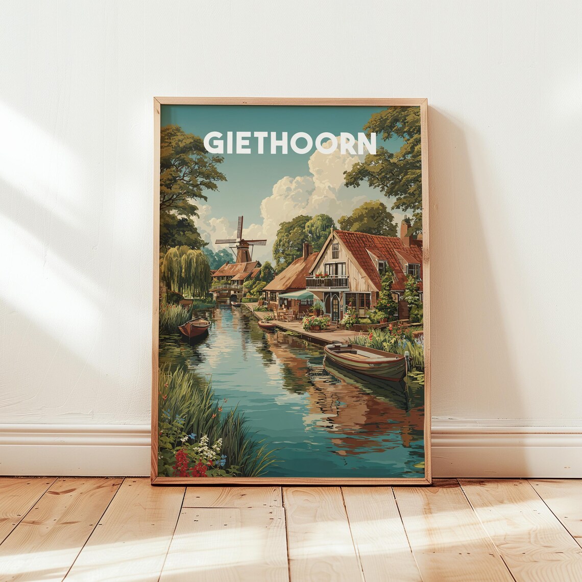 Giethoorn Canal Village Dutch Waterways Vintage Travel Poster
