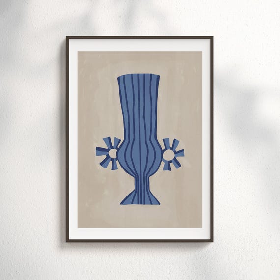 Blue Vase Mid Century Abstract, Modern Geometric Decor