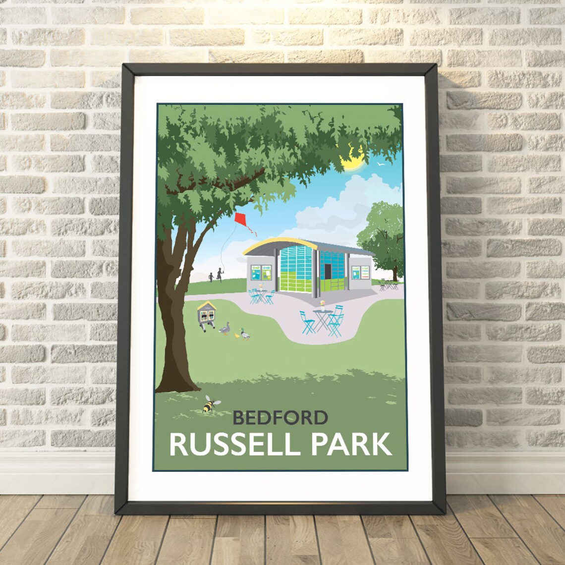 Bedford Russell Park Sunny Cafe Playground Family Travel Poster