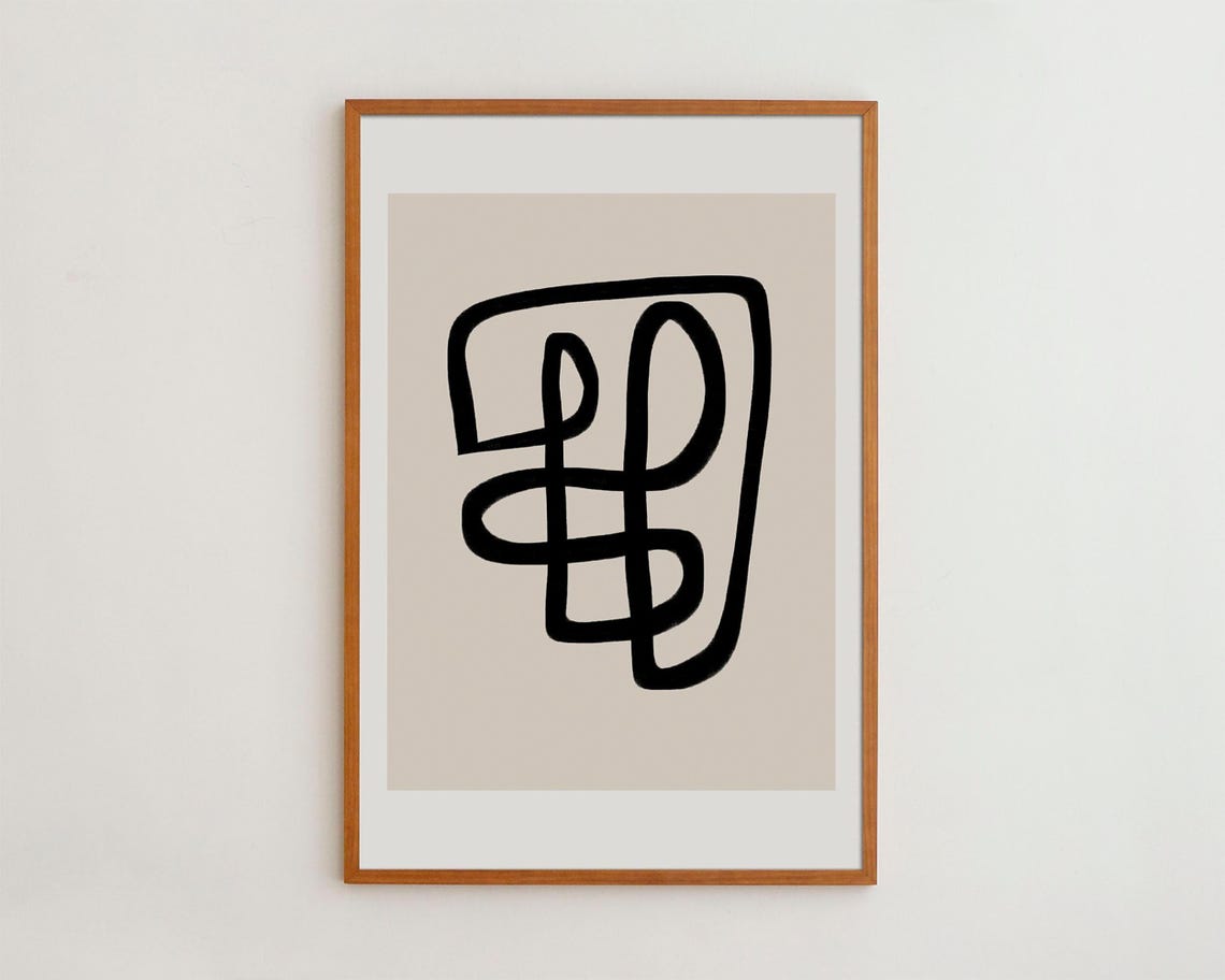Bold Black Continuous Line Art Abstract Graffiti Statement Poster