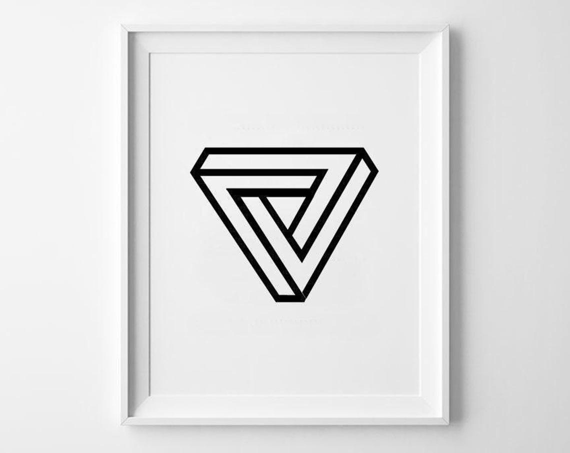 Impossible Triangle Optical Illusion Minimalist Black Line Art Poster