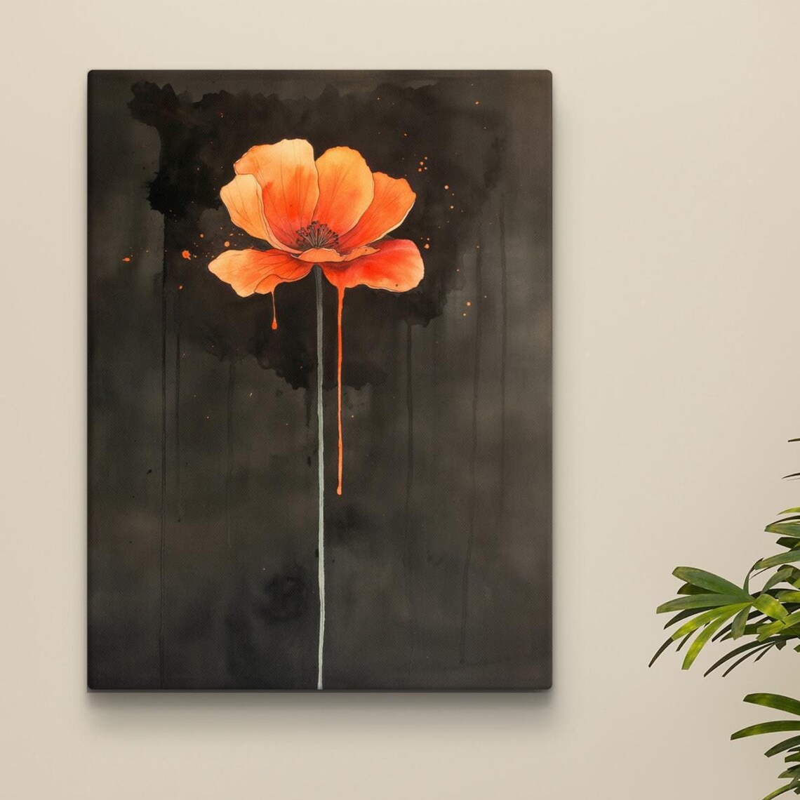 Orange Poppy Flower Minimalist Botanical Art Print