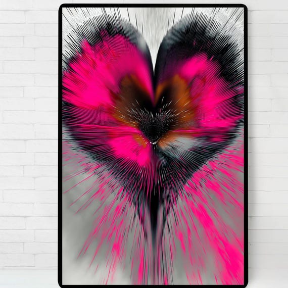 Pink Black Heart Poster Illustration Print Wall Art Instant