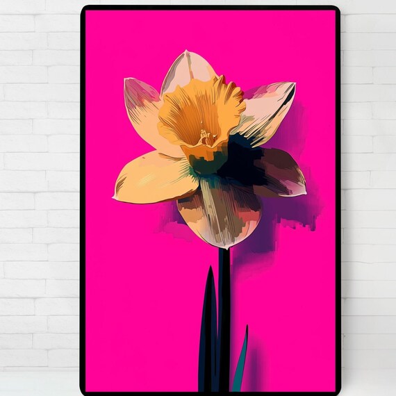 Yellow Daffodil Bloom Hot Pink Pop Art Floral Botanical Poster