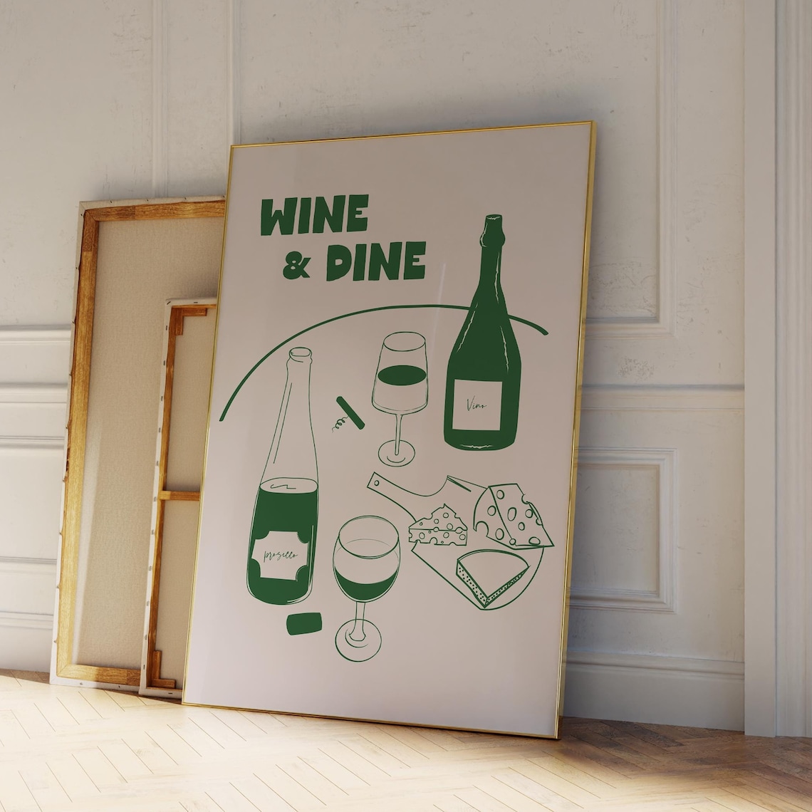 Wine And Dine Green Prosecco Cheese Board Chic Kitchen Wall Art