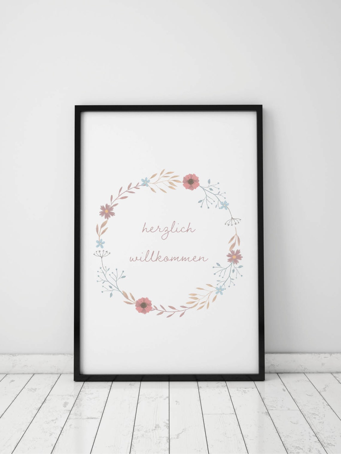 Herzlich Willkommen Floral Wreath German Welcome Sign Poster - Image 2