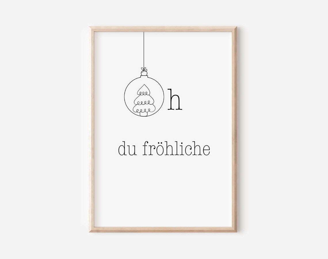 Oh Du Frohliche Minimalist Bauble Line Art German Holiday Poster