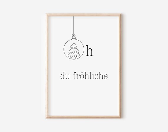 Oh Du Frohliche Minimalist Bauble Line Art German Holiday Poster