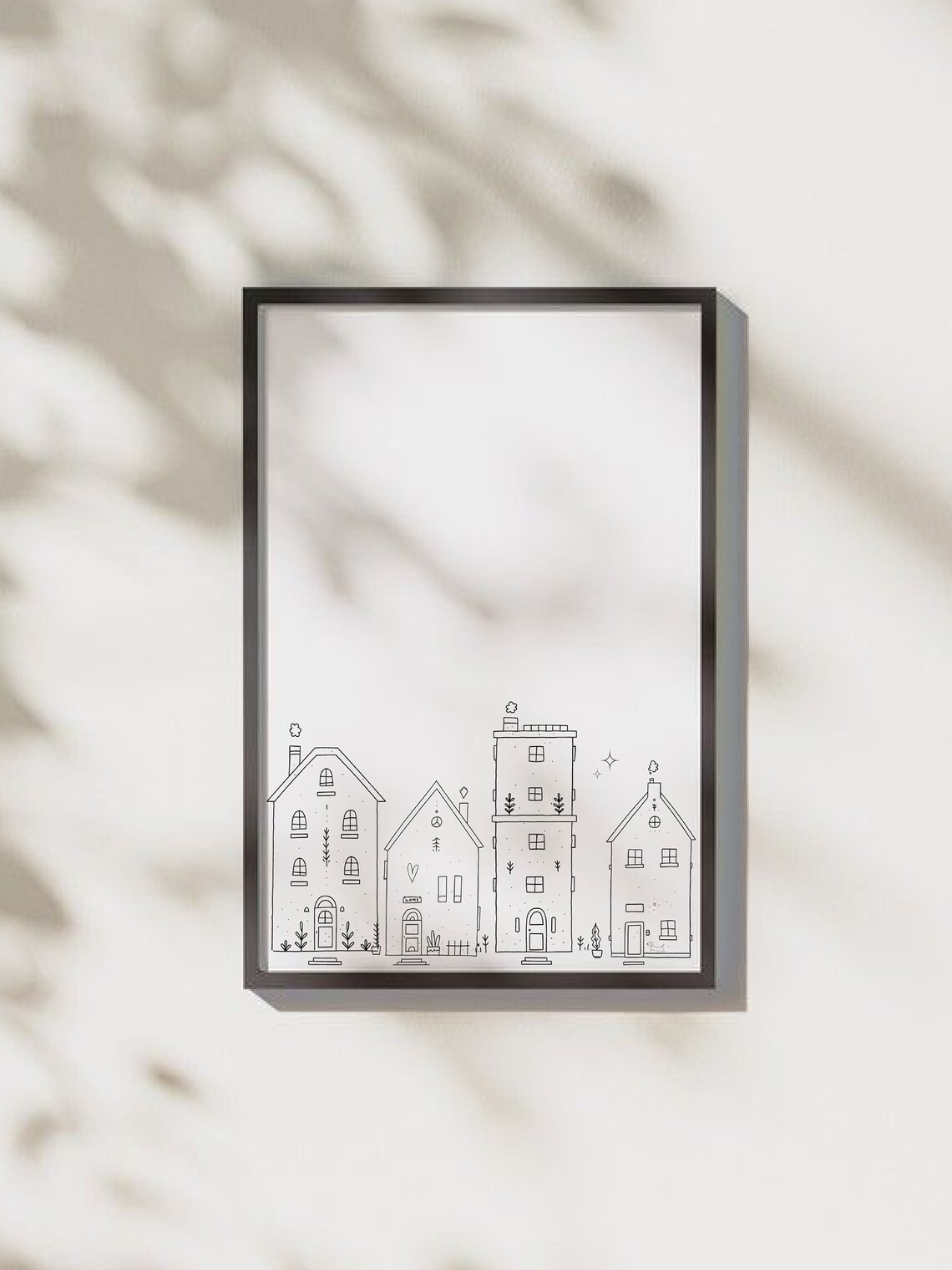 Line Art Village Houses Minimalist Black and White Sketch Poster - Image 2