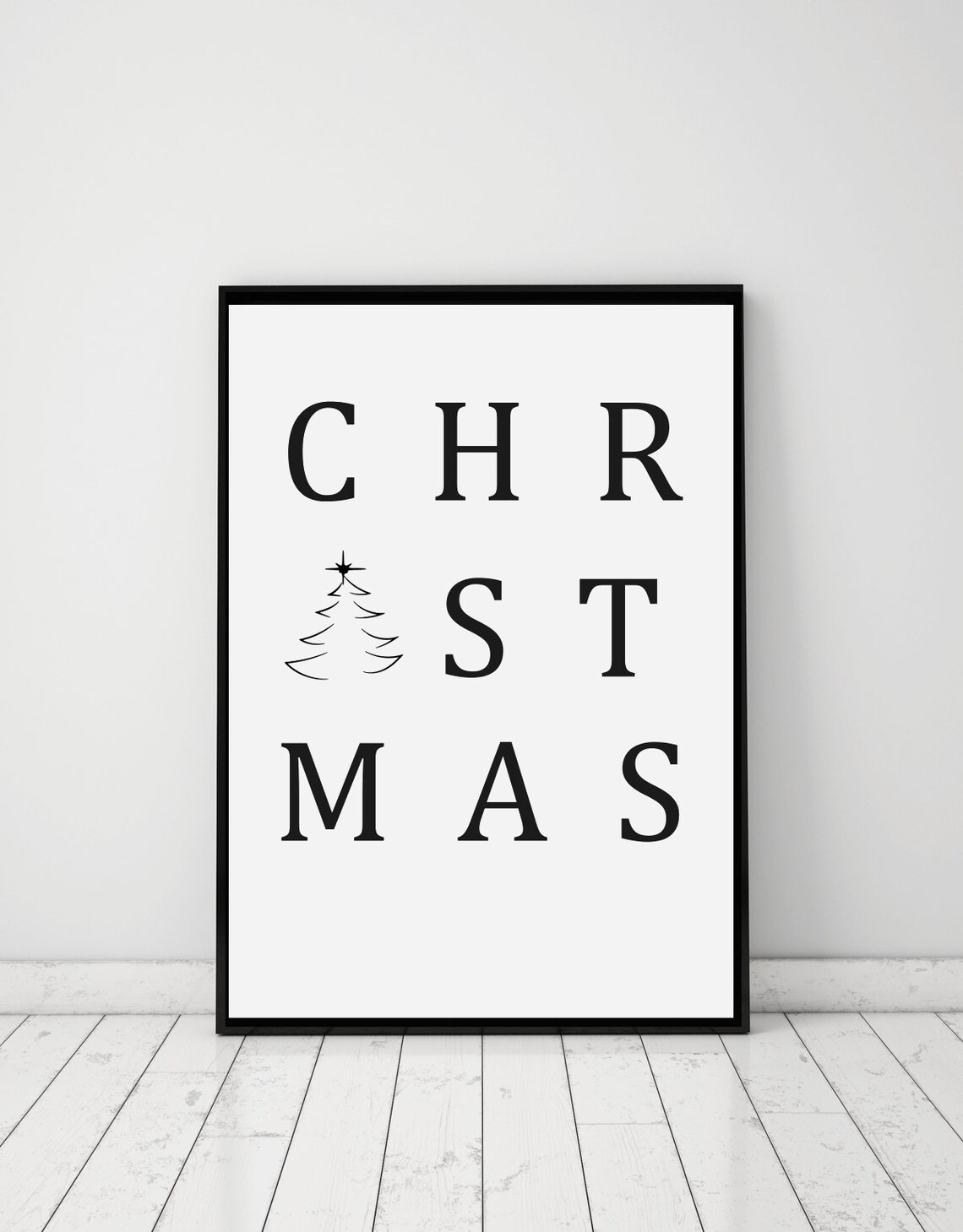 Christmas Spaced Lettering with Tree Black and White Minimal Poster - Image 2