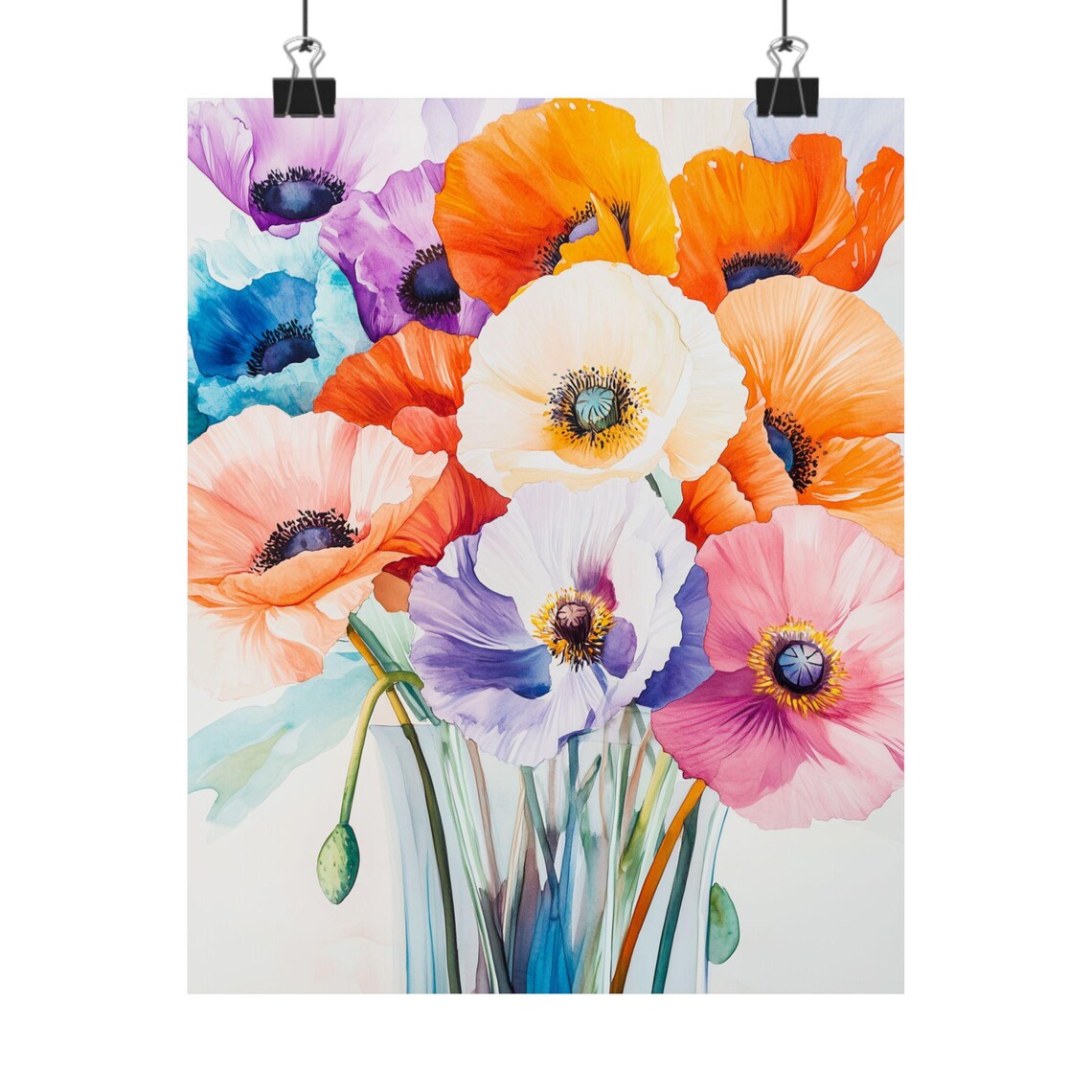Colorful Poppy Bouquet Watercolor Bright Spring Floral Print