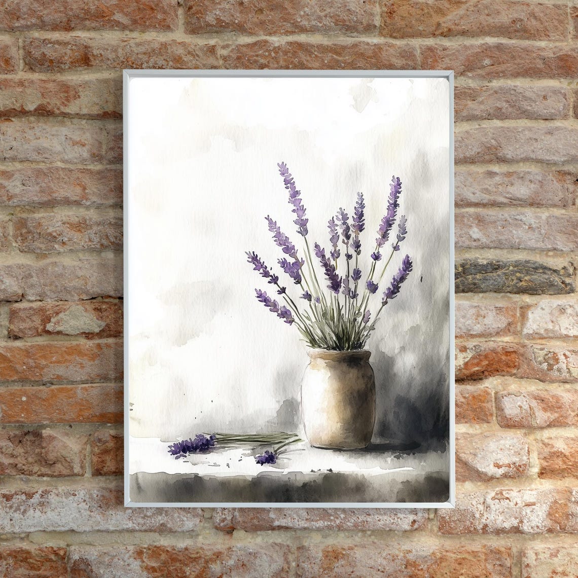 Lavender Sprigs in Rustic Clay Pot Minimalist Watercolor Poster - Image 5