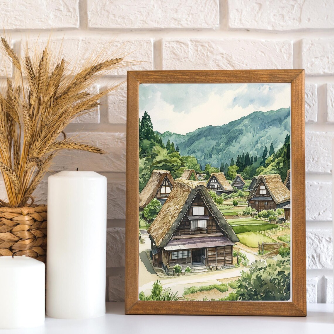 Shirakawa-go Japan Thatched Roof Village Watercolor Art Poster - Image 2