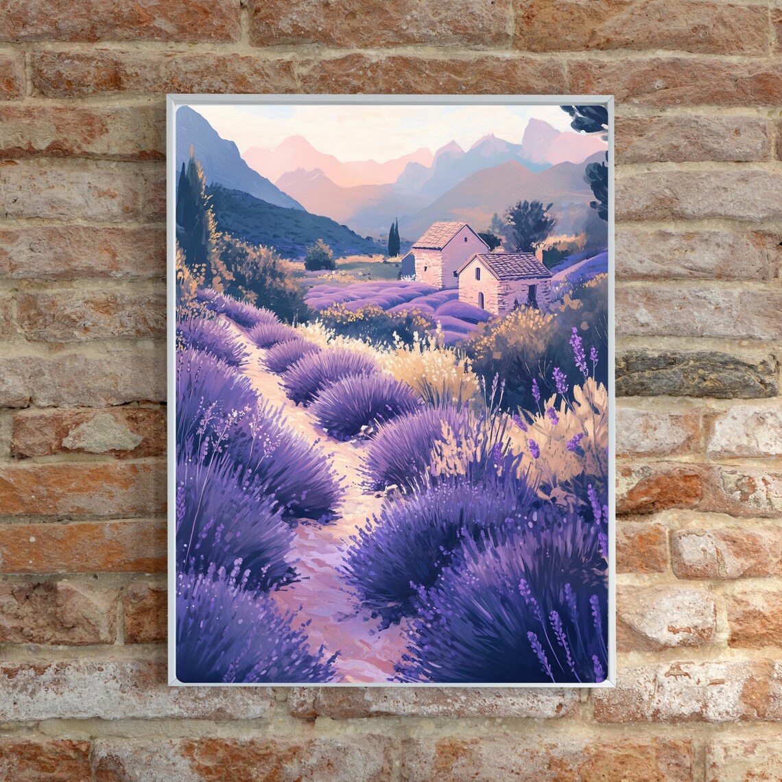 Provence Lavender Fields Sunset Stone Cottages Purple Travel Poster - Image 2
