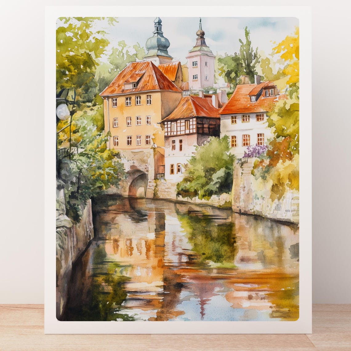 Cesky Krumlov River Reflections Medieval Old Town Watercolor Poster - Image 5