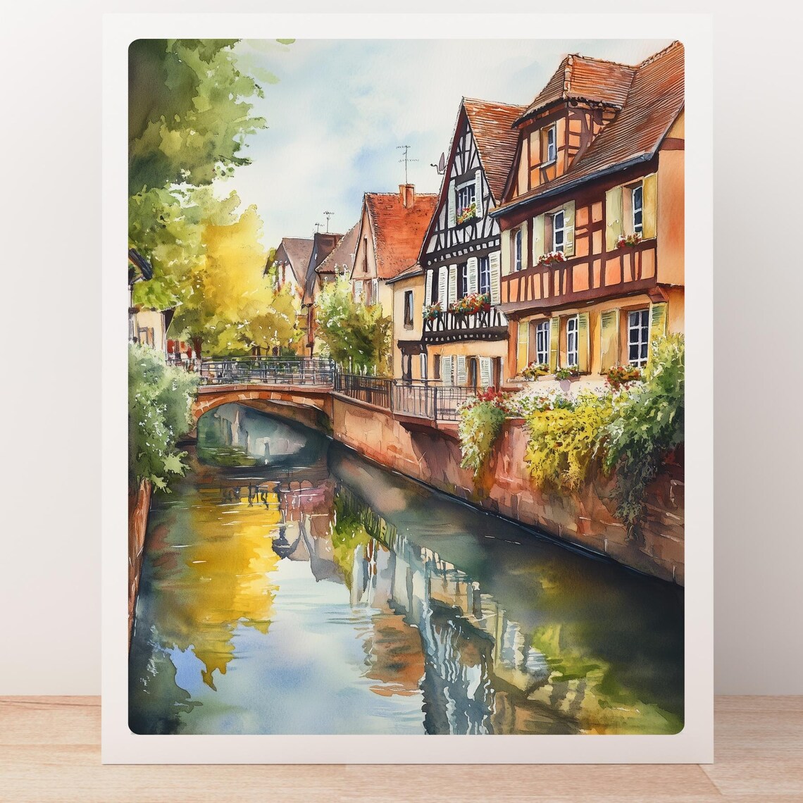 Colmar France Canal Half Timbered Houses Bridge Watercolor Poster - Image 5