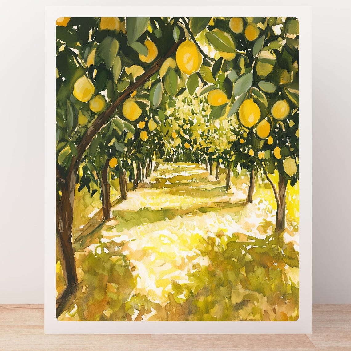 Sunlit Lemon Grove Citrus Orchard Dappled Light Watercolor Poster - Image 4