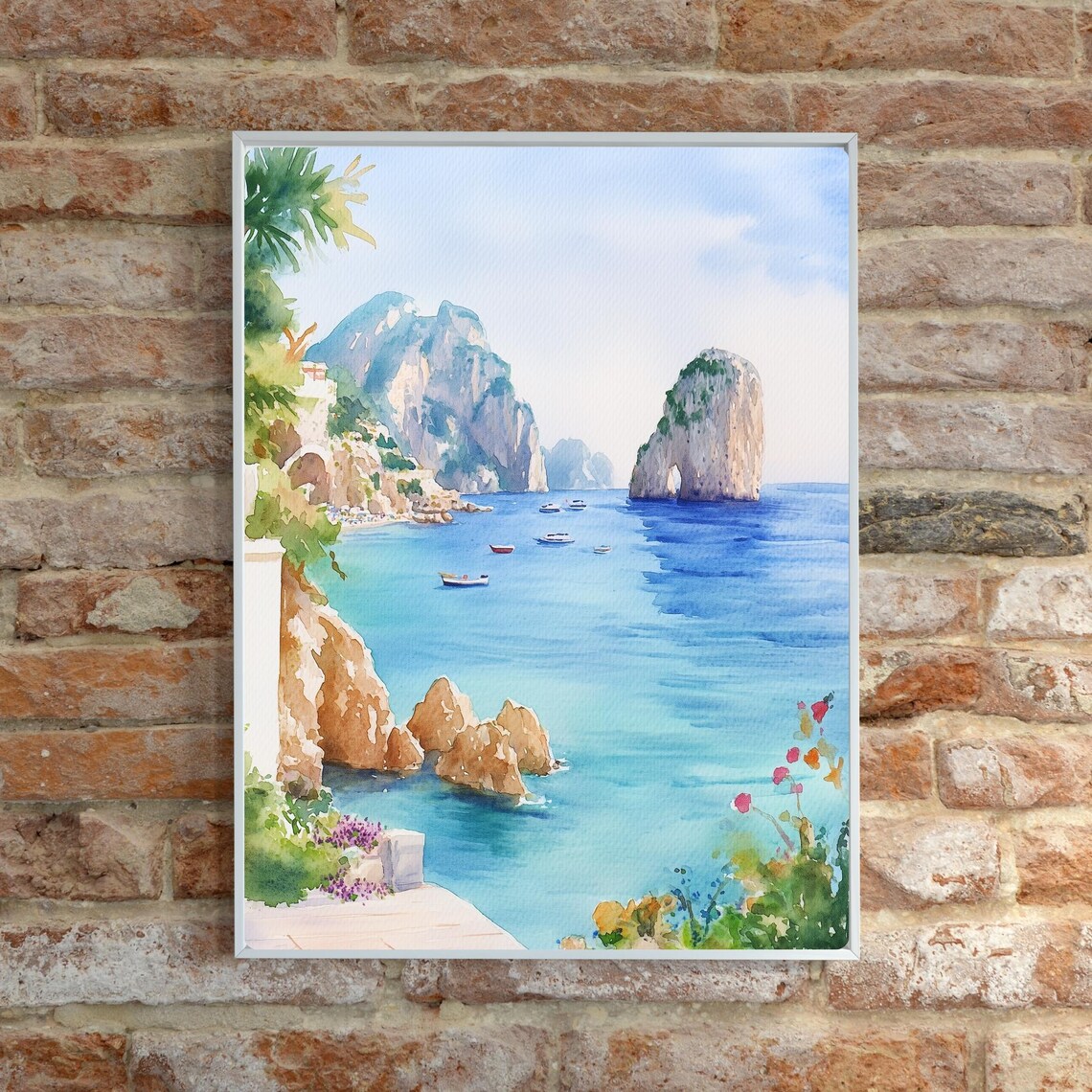 Capri Italy Faraglioni Rocks Turquoise Sea Watercolor Poster - Image 6