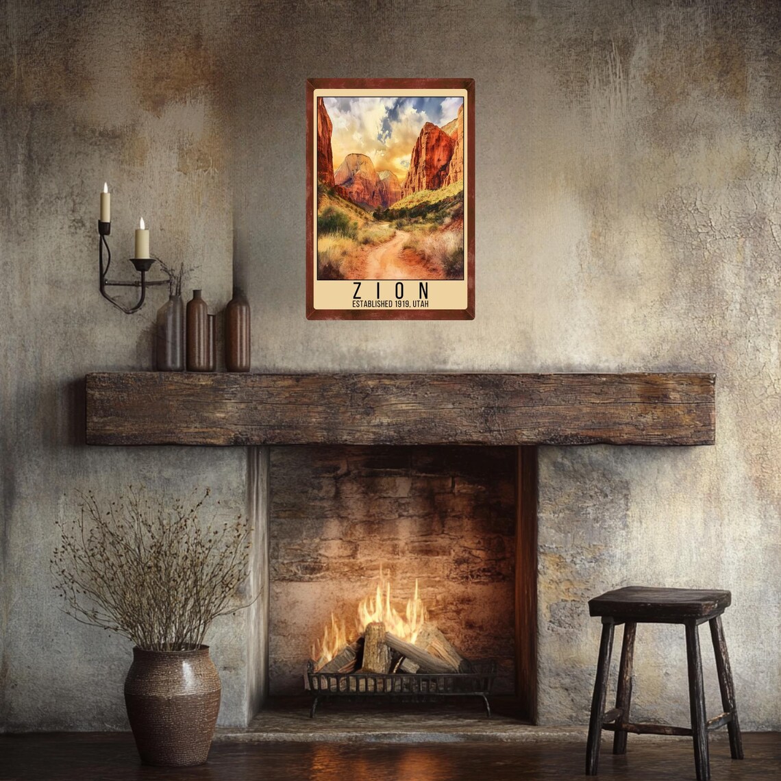 Zion Utah National Park Red Rock Canyon Desert Trail Travel Poster - Image 4