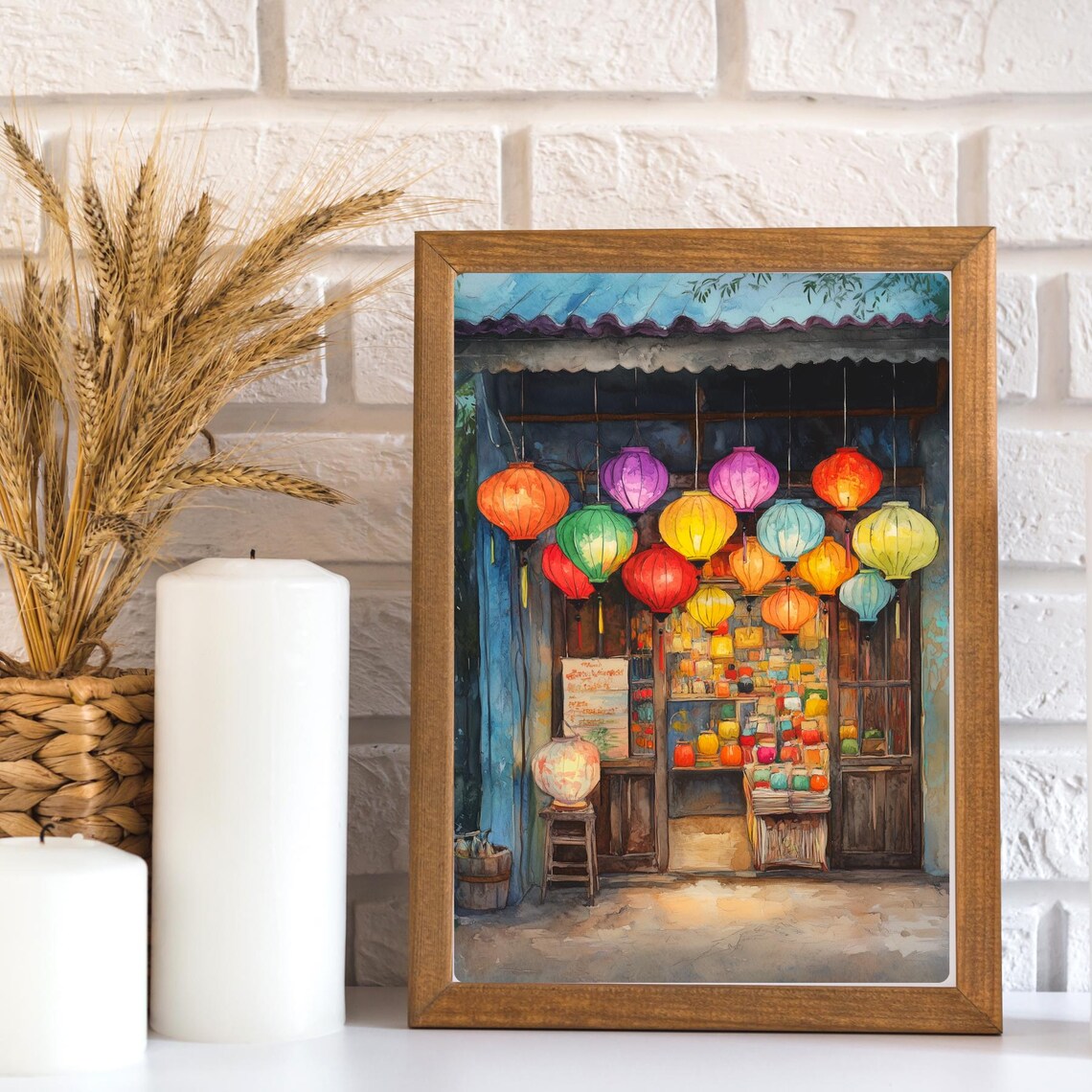 Vietnamese Lantern Shop Hoi An Silk Lanterns Watercolor Poster - Image 2