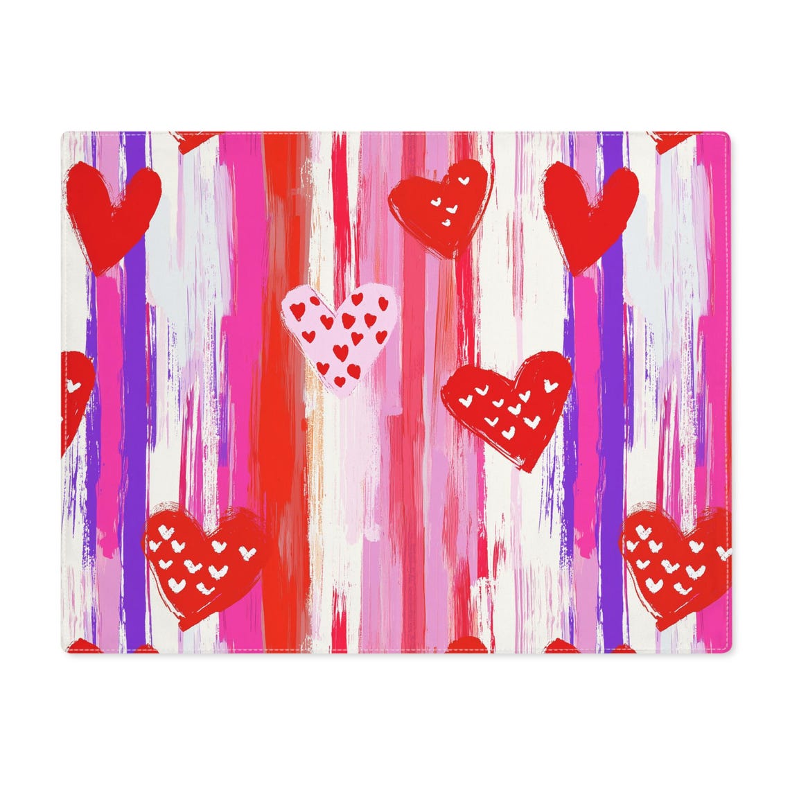 Red Hearts Striped Valentine Table Placemat Dining Decor Art Print
