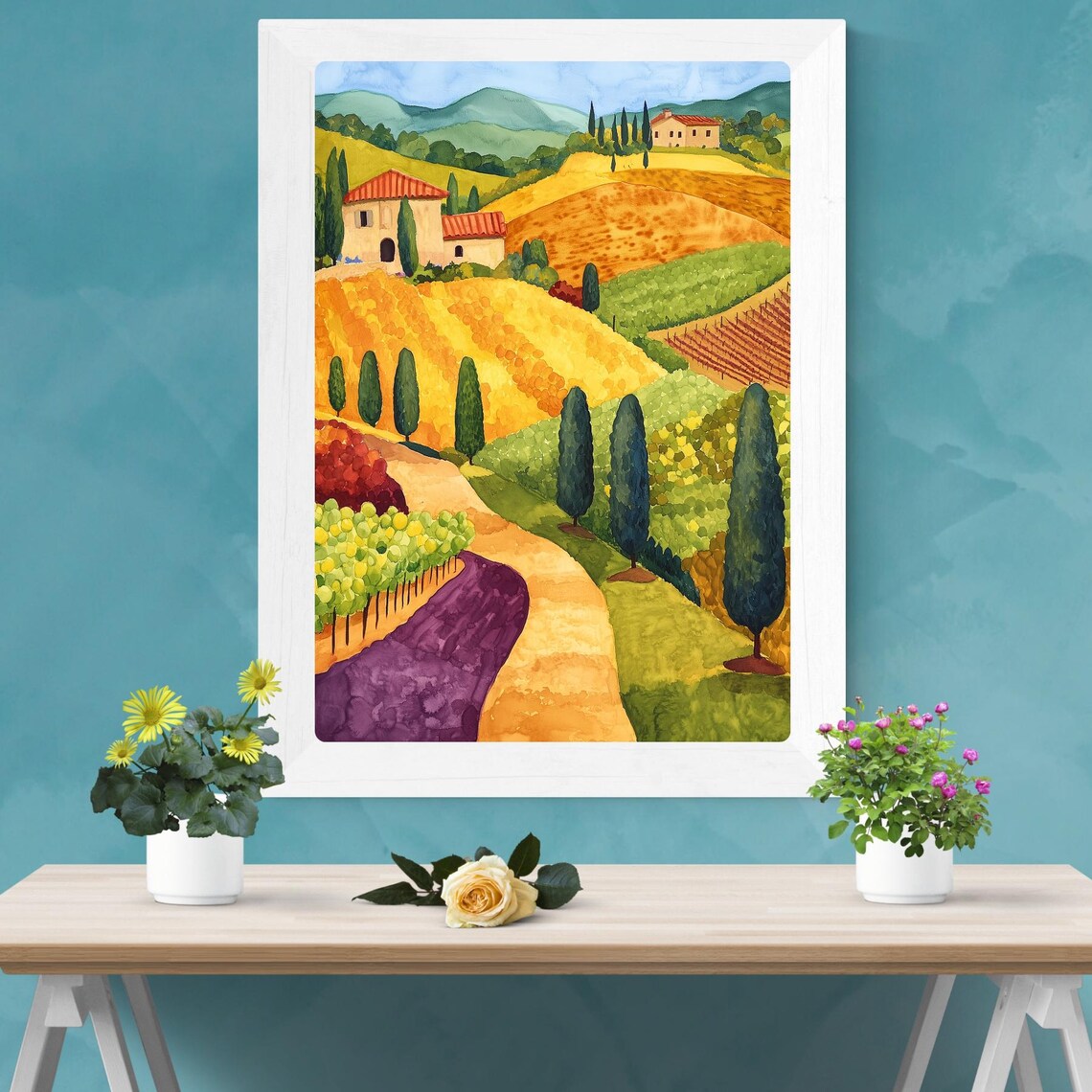 Tuscan Vineyard Rolling Hills Cypress Golden Landscape Poster - Image 2
