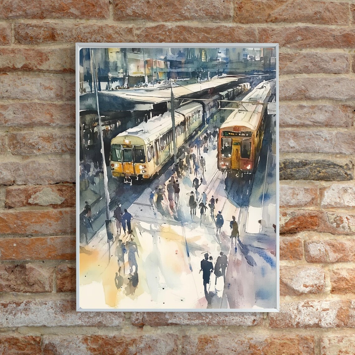 Busy European Train Station Commuter Watercolor Urban Scene Poster - Image 6