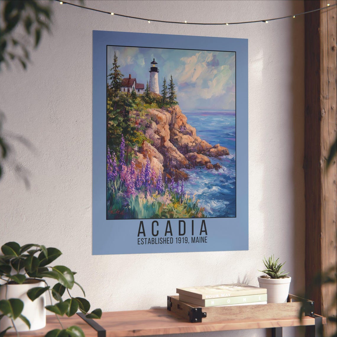 Acadia Maine National Park Lighthouse Coastal Cliff Wildflowers Poster - Image 2