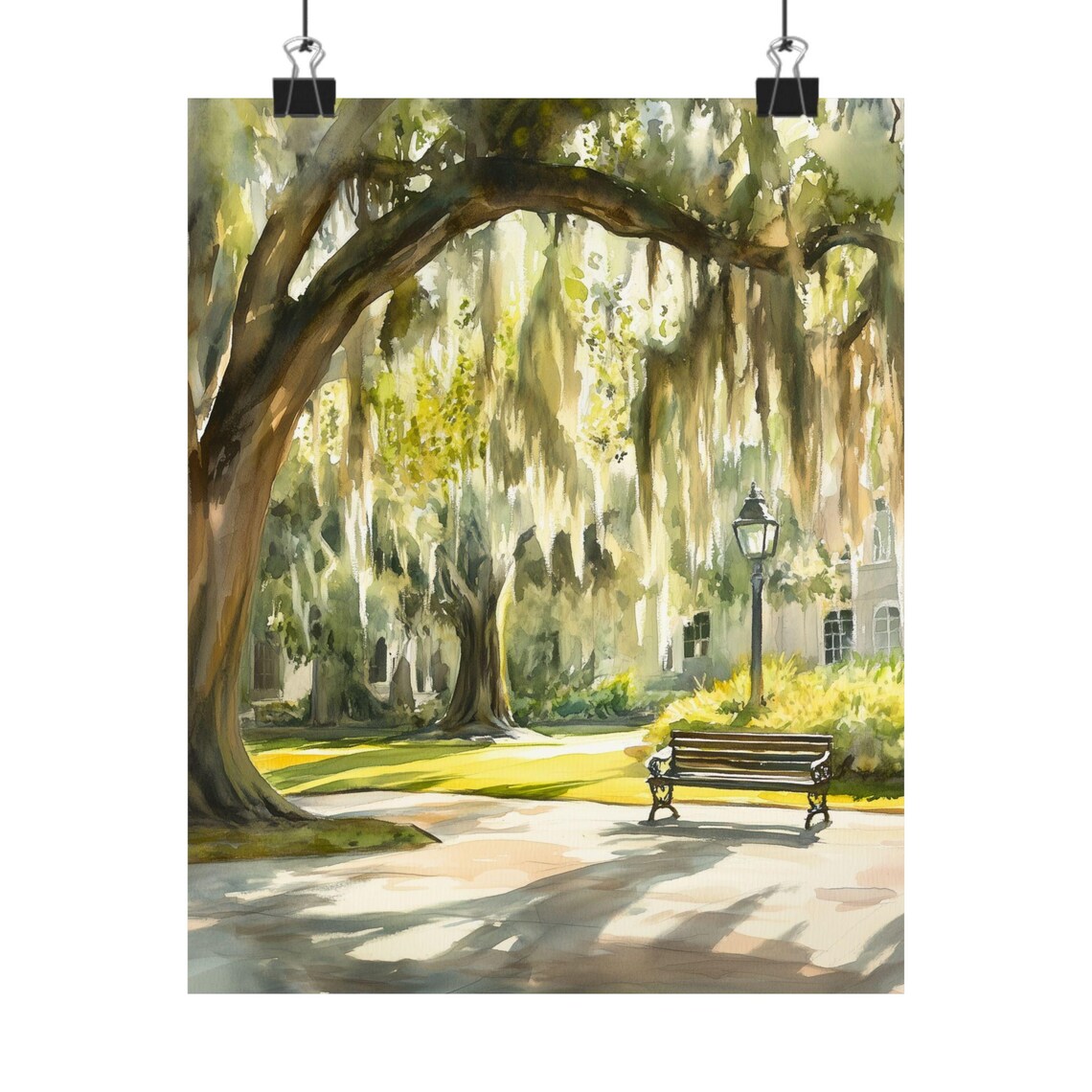 Savannah Georgia Watercolor Park Scene Art Print