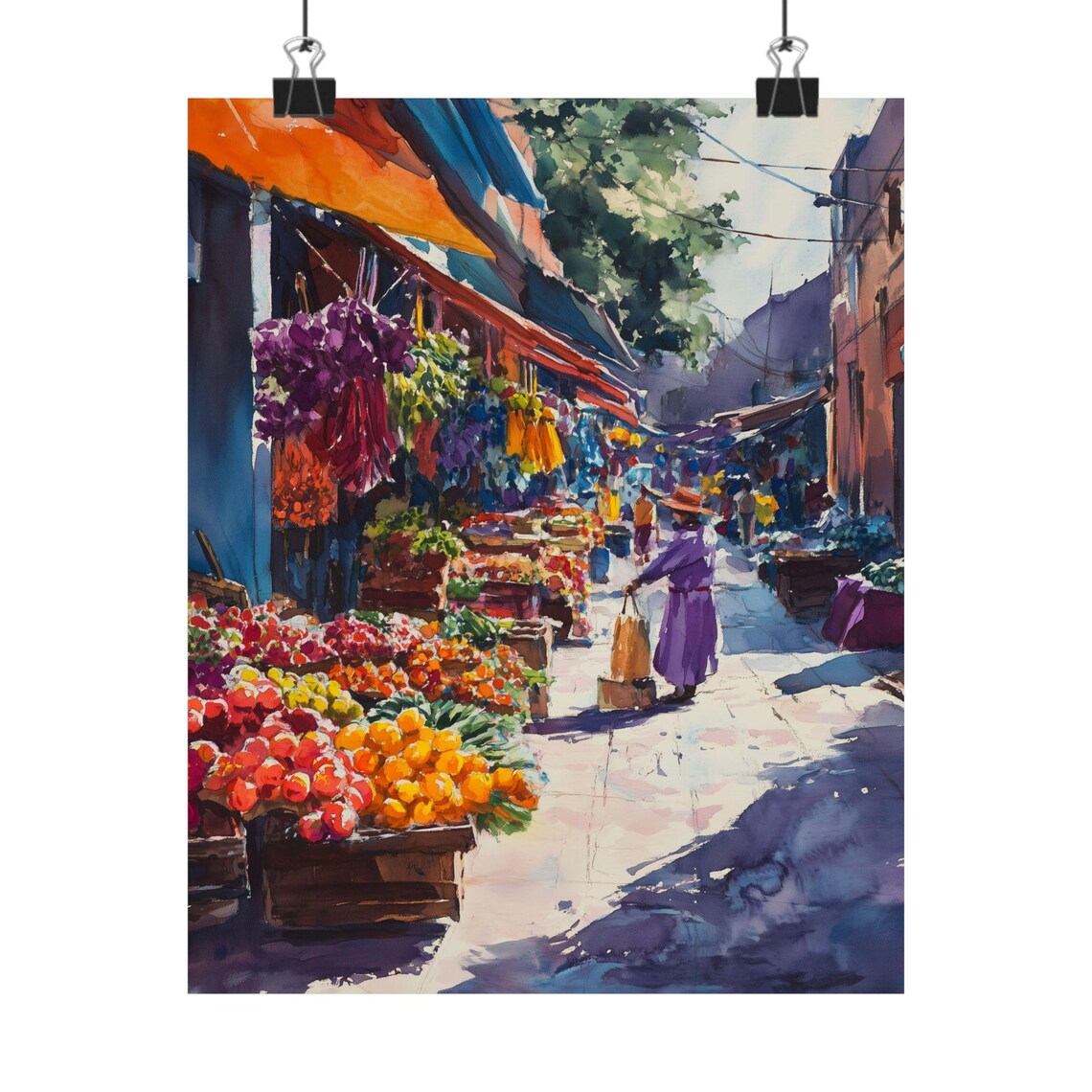 Coyoacan Mexico Morning Market Colorful Fruit Street Scene Poster