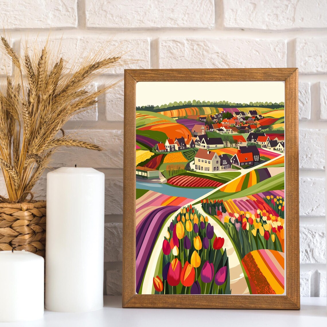 Dutch Tulip Fields Colorful Countryside Village Landscape Poster - Image 3